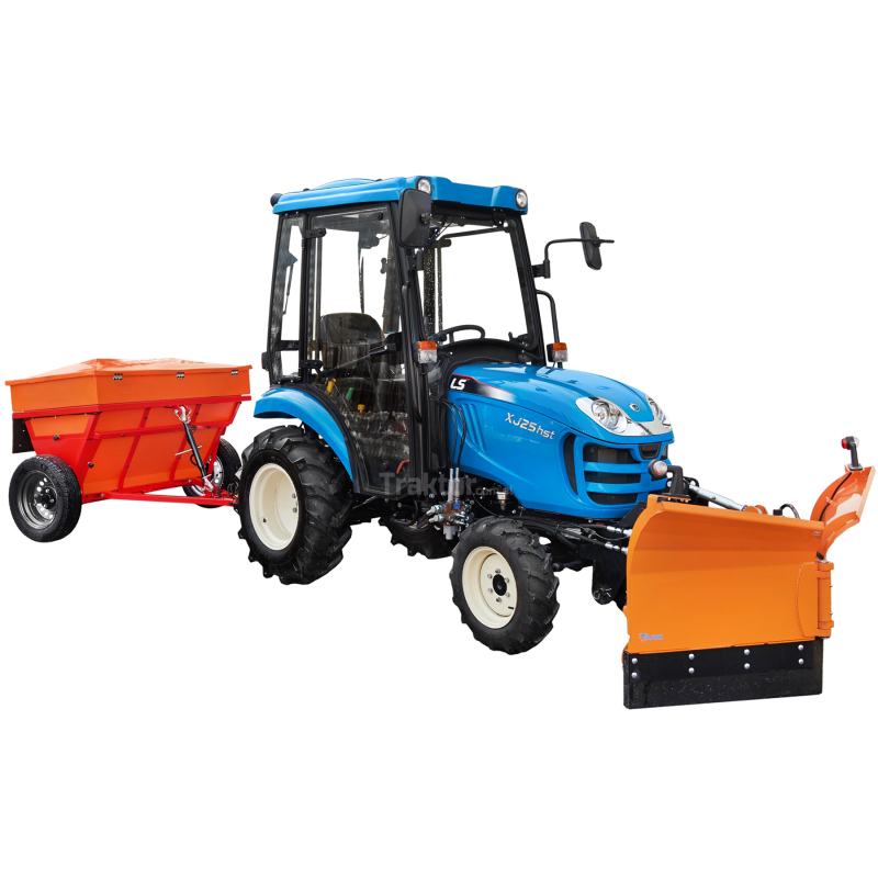 xj 25 - LS Traktor XJ25 HST 4x4 - 24,4 HP / CAB + Vario šípový snežný pluh 150 cm, hydraulický 4FARMER + Dexwal valčekový posyp piesku