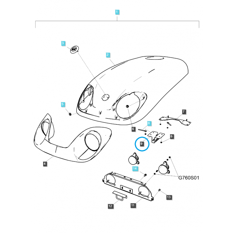 pièces de carrosserie - Support de capot / Tracteur G830 / LS / N° 40195199