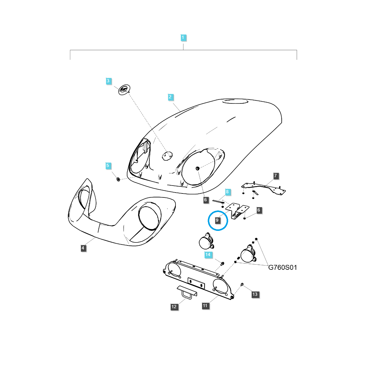 Support de capot / Tracteur G830 / LS / N° 40195199