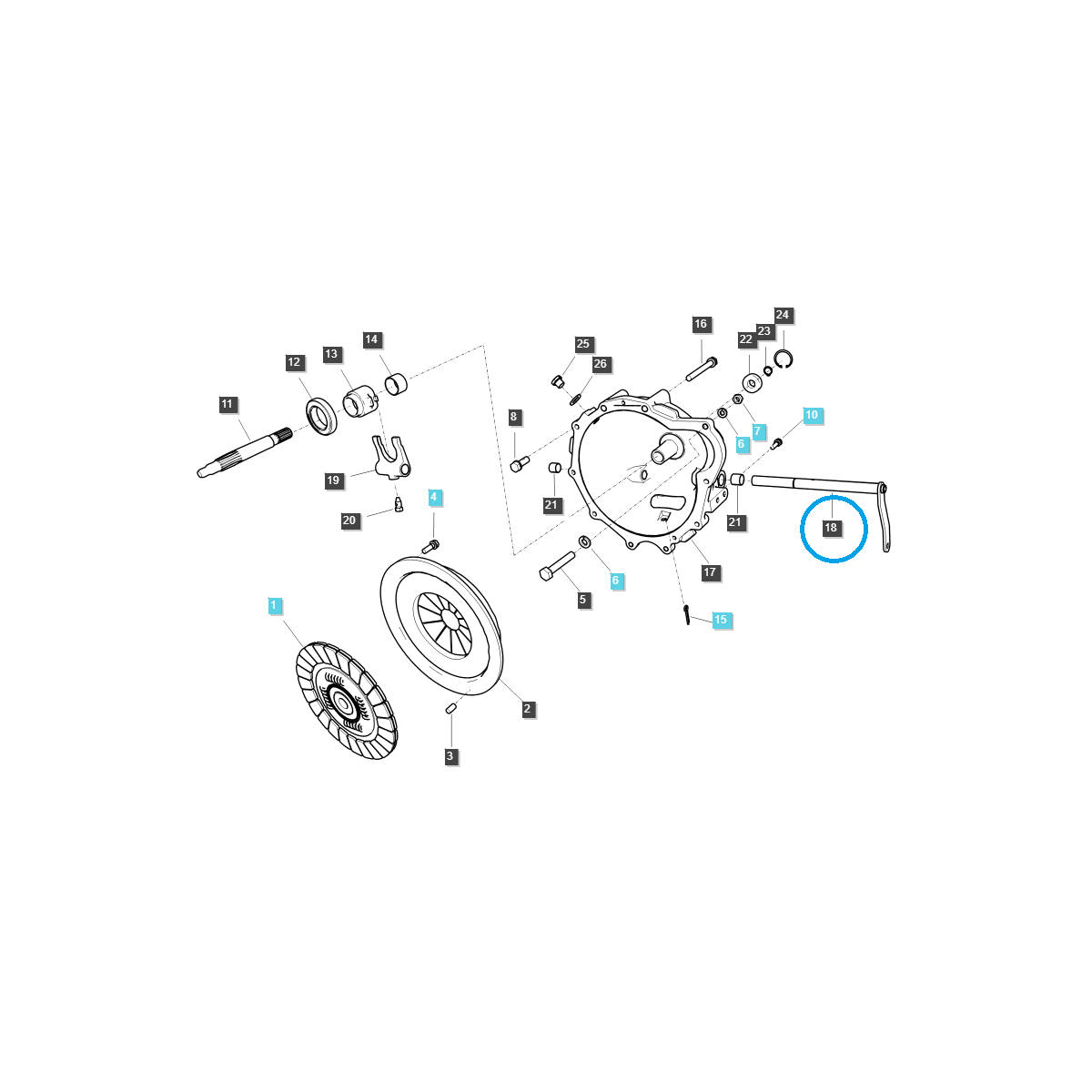 Eje de liberación del embrague / TRG260 / Tractor LS / LS XJ25 / J23 / J27 / N.° 40292849
