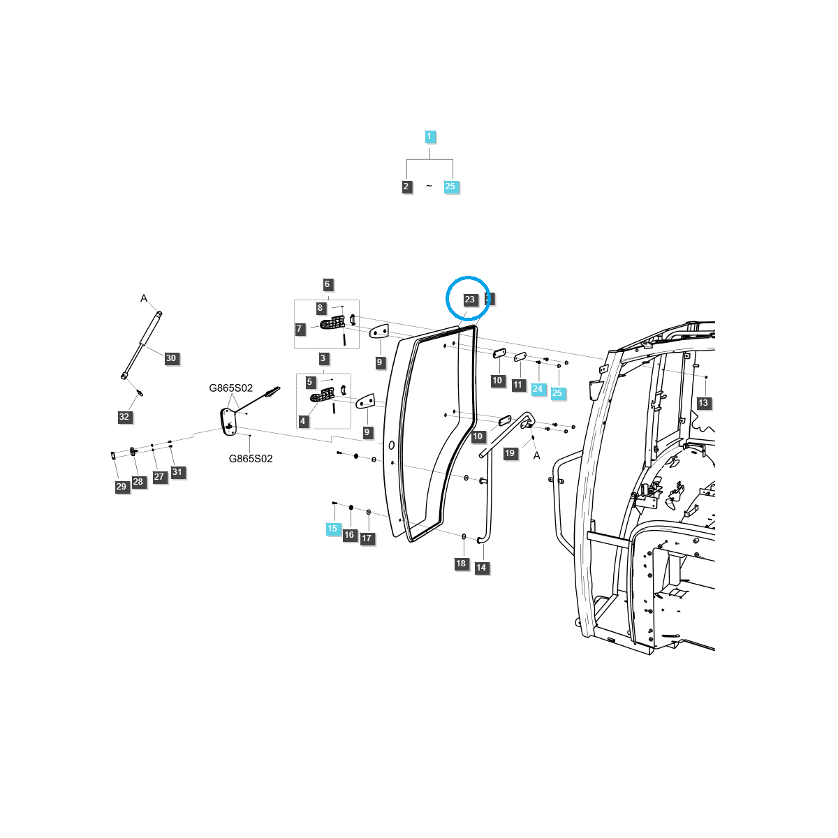 Right Door Glass / TRG862 / LS Tractor 40430028