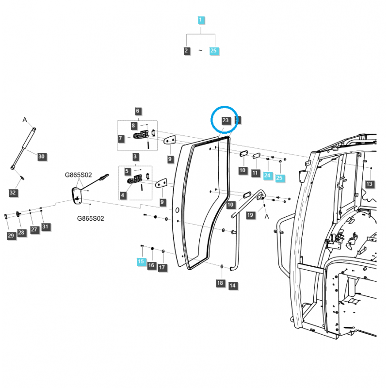 časti karosérie auta - Sklo ľavých dverí / TRG862 / LS Traktor / 40430055
