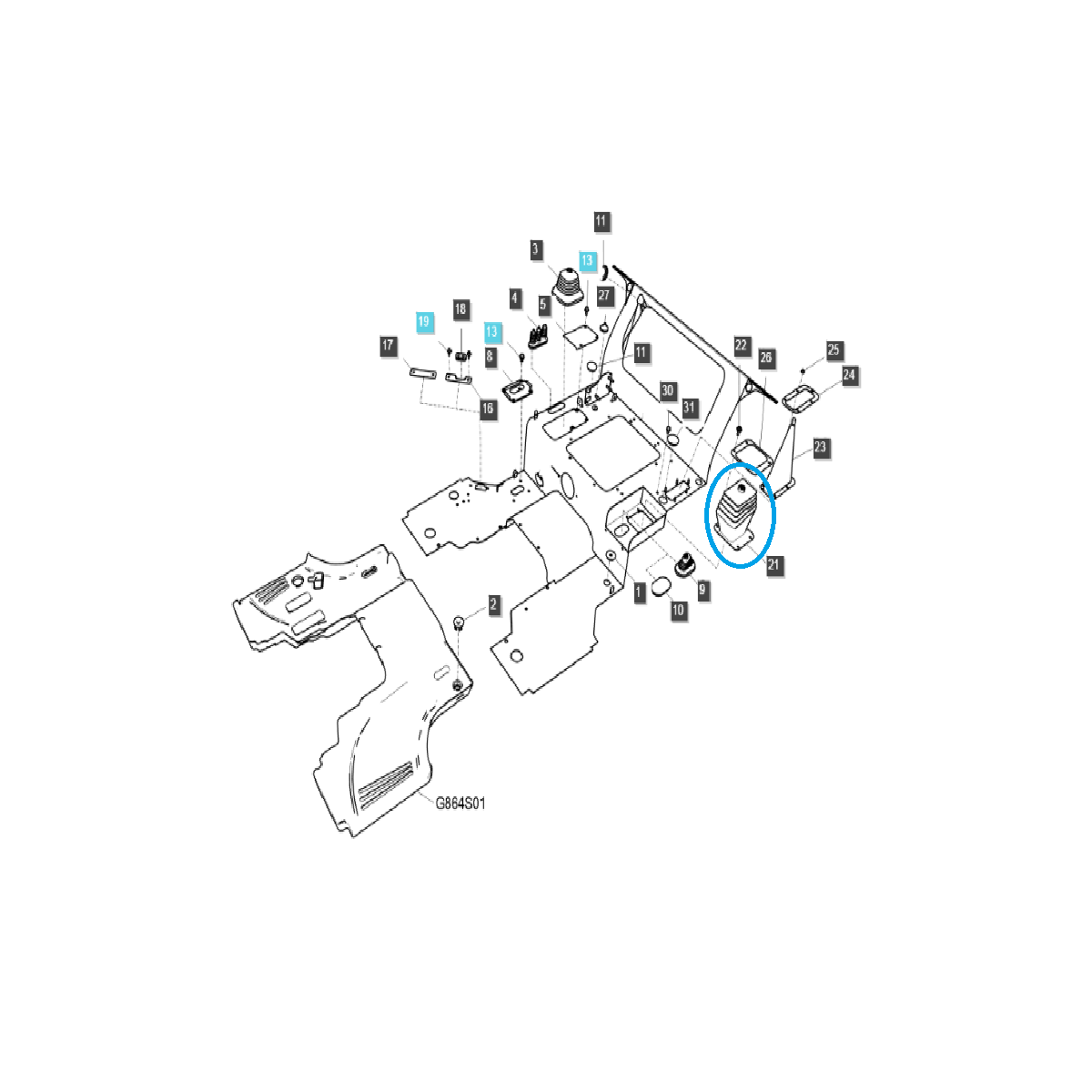 Schalthebelabdeckung / Pulverbeschichtung / TRG864 / LS Tractor MT357 / 40355664