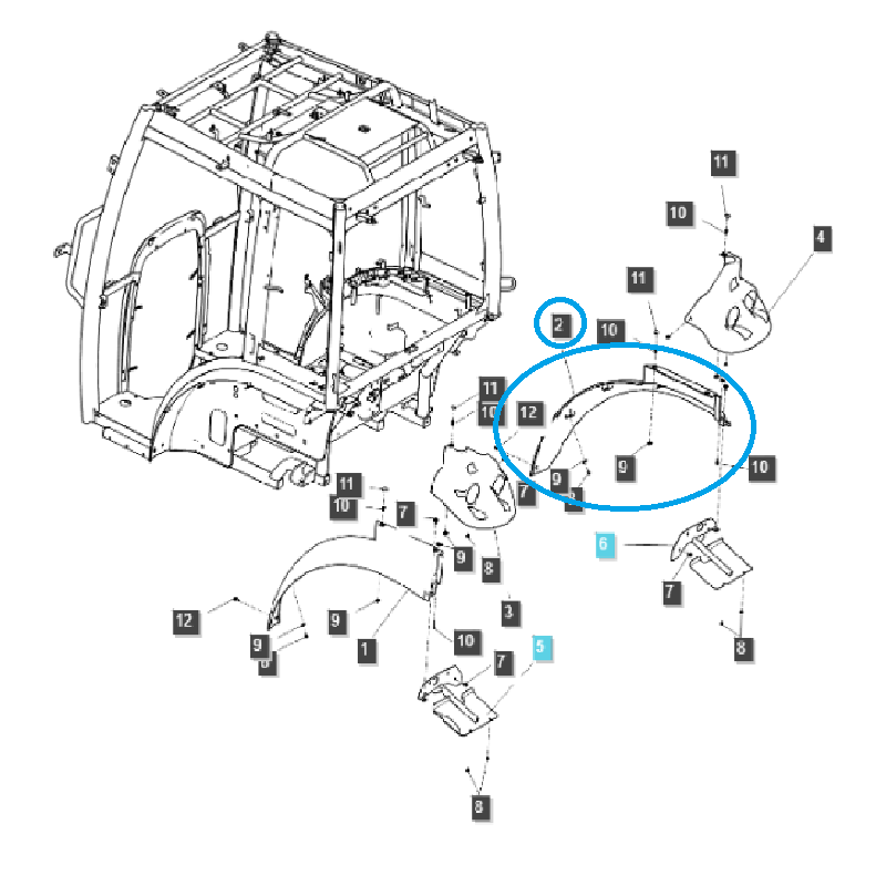 pièces de carrosserie - Garde-boue droit / TRG868 / Tracteur LS / n° 40281186