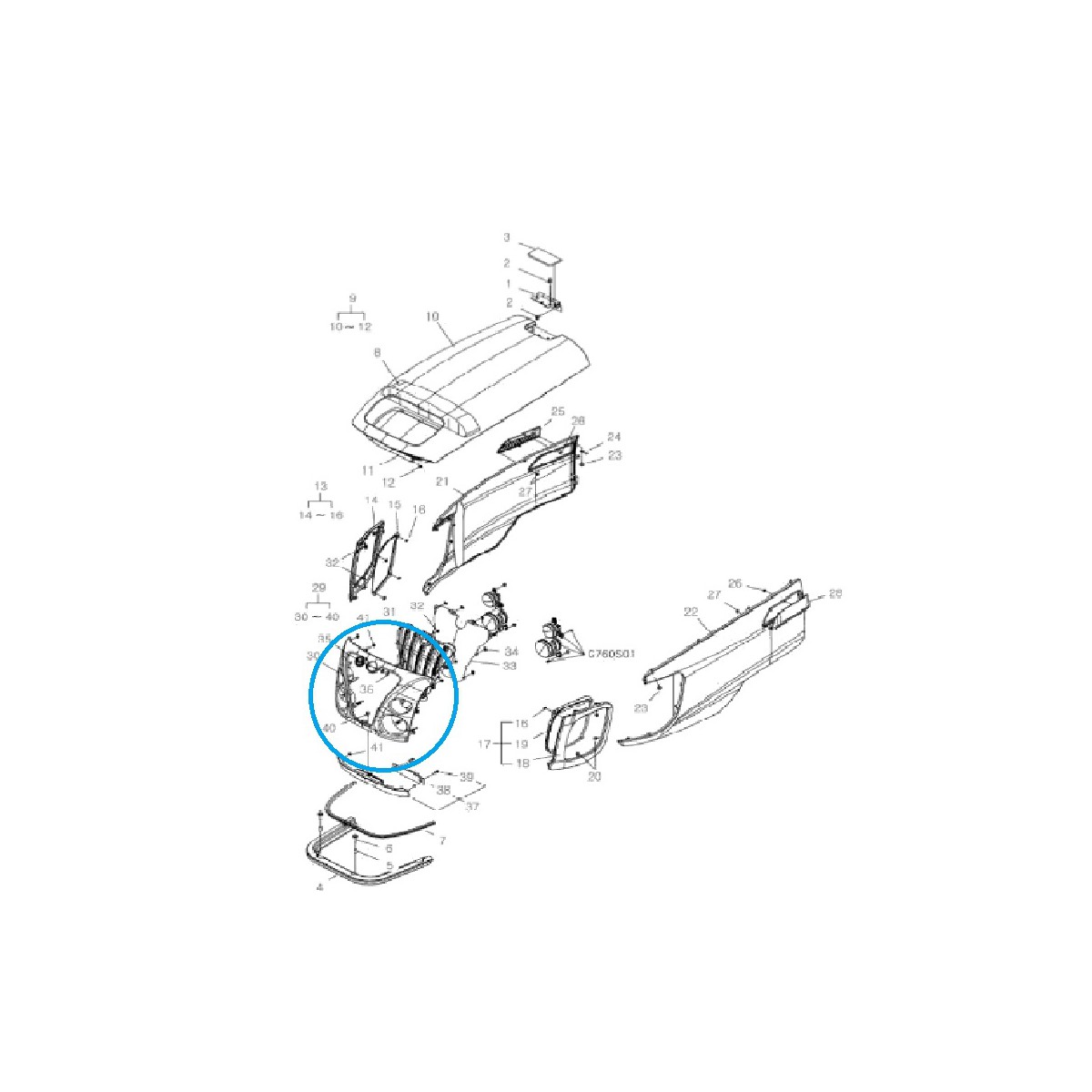 Grill / Frontlampenabdeckung / SBG830 / LS Traktor / Nr. 40247486