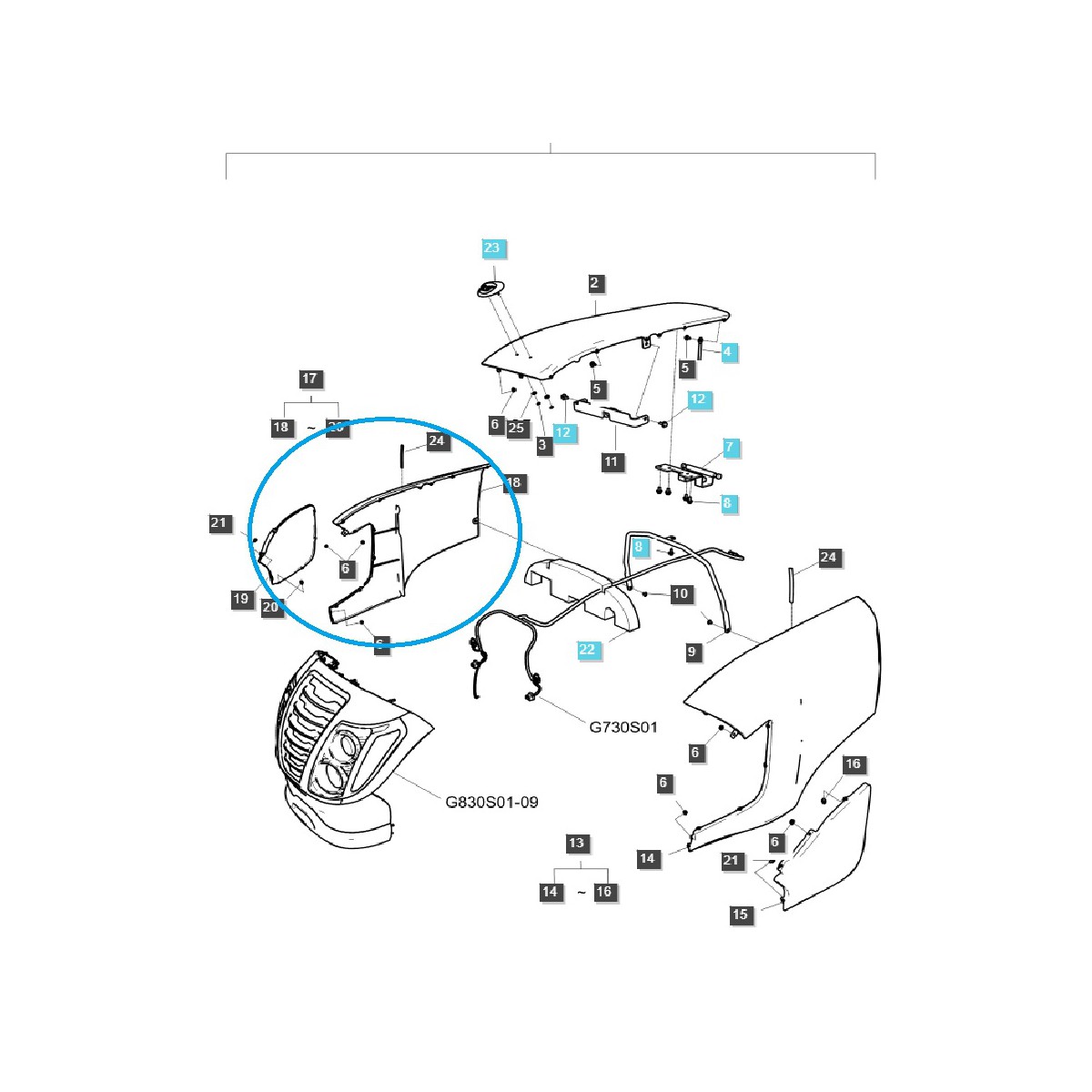 Kryt motoru, pravá strana G830 / LS Tractor / 40293882