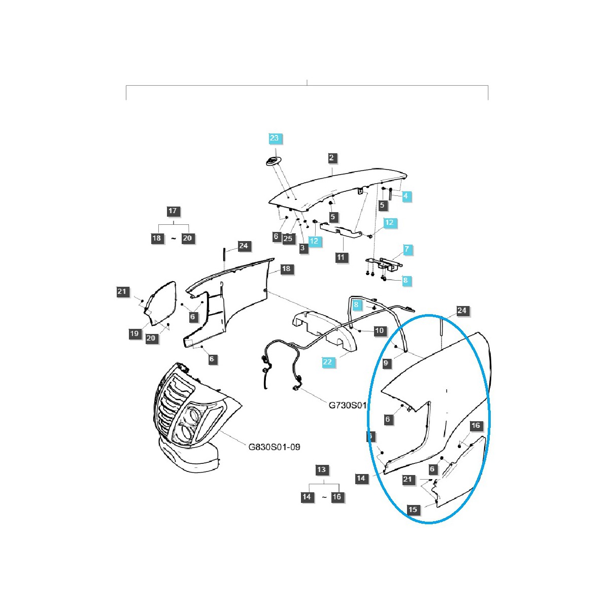 Kryt motoru, levá strana G830 / LS Tractor / 40293879