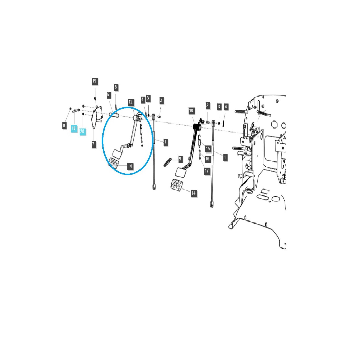 pédales de frein - Pédale de frein HST / Gauche / TRG670 / Tracteur LS / N° 40278000