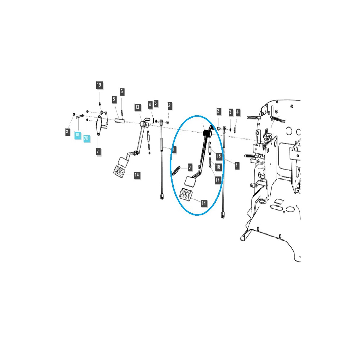 brzdové pedále - Brzdový pedál HST / Pravý / TRG670 / Traktor LS / Č. 40278701