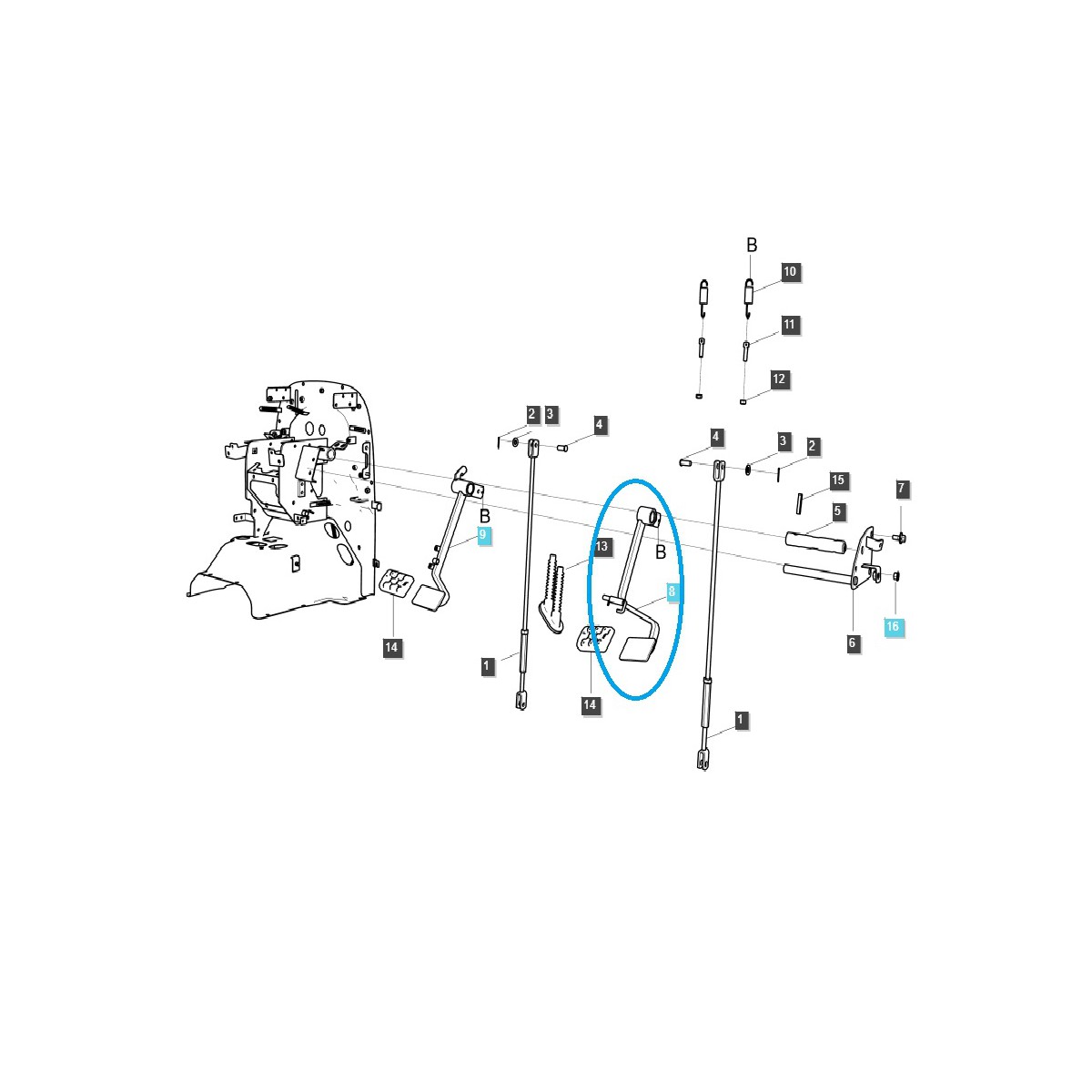 brzdové pedále - Brzdový pedál / Pravý / TRG670 / Traktor LS / Č. 40297395