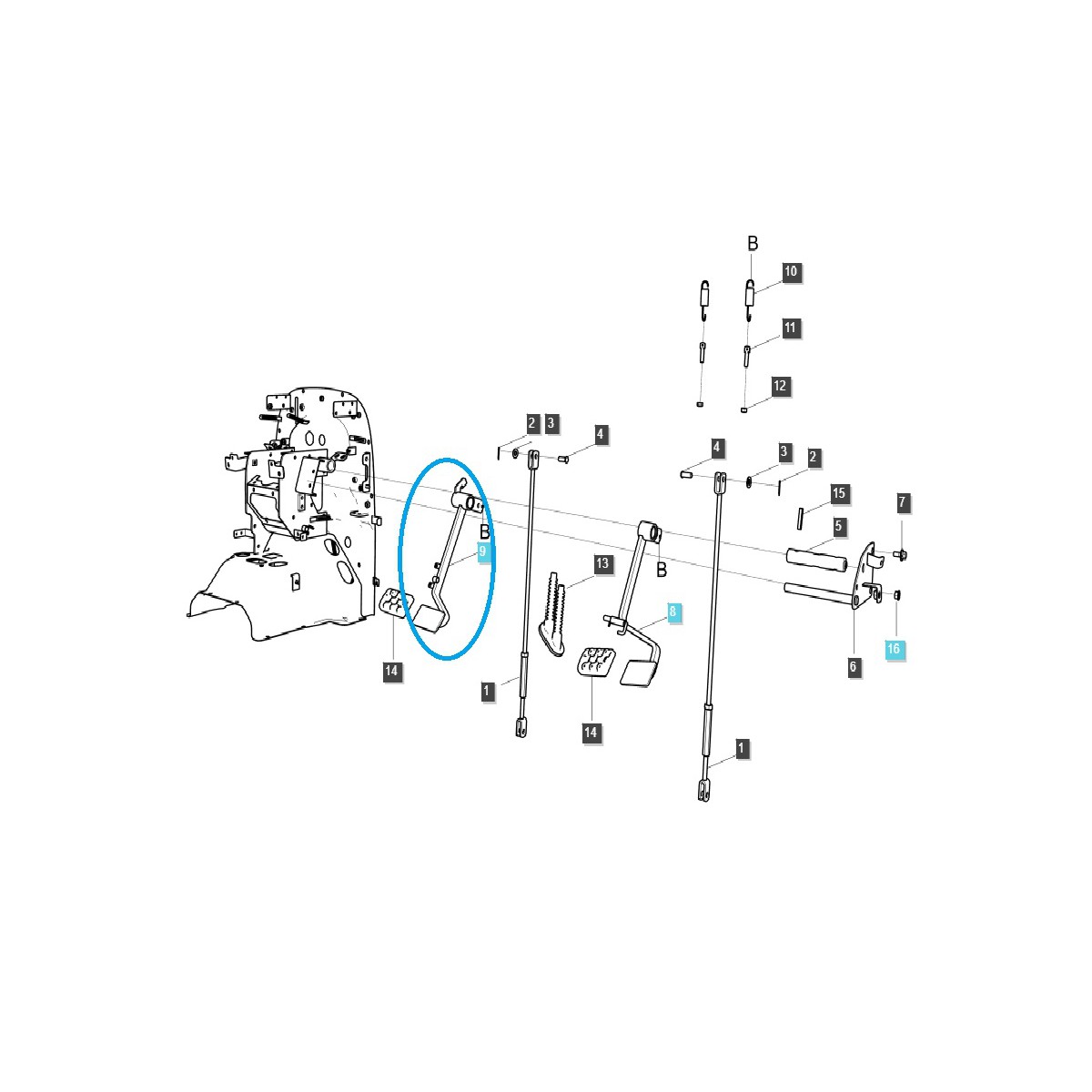 pedales de freno - Pedal de freno / Izquierdo / TRG670 / Tractor LS / N.° 40297396