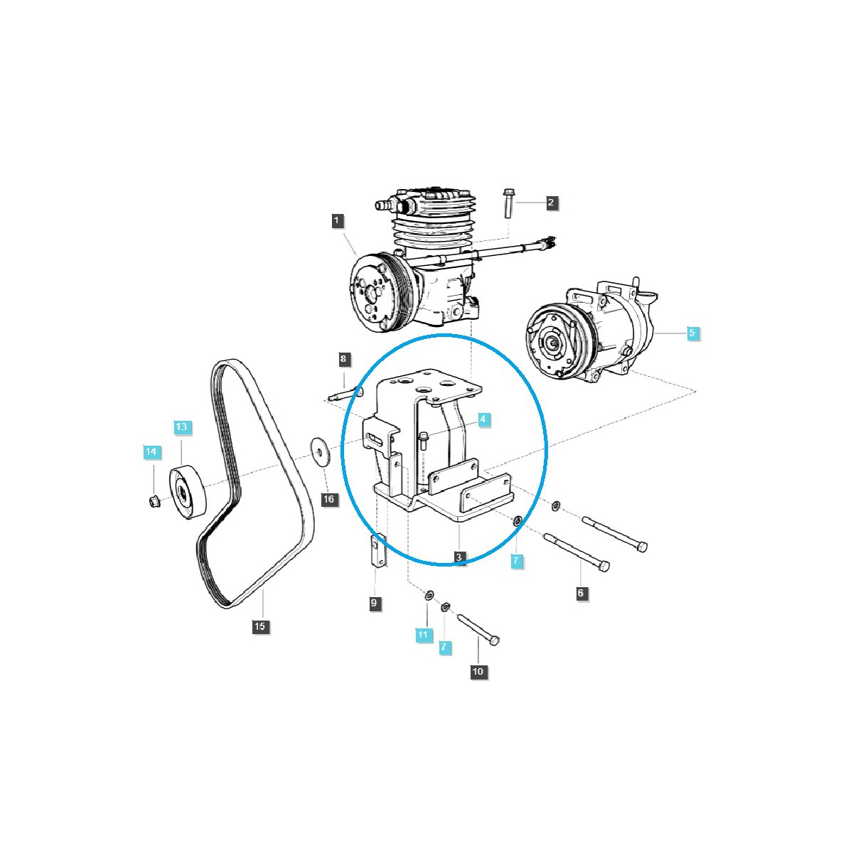 Handle - mounting of the TRG865 / LS Tractor compressor / ITEM No. 12 MARKED IN BLUE ON THE GRAPHIC