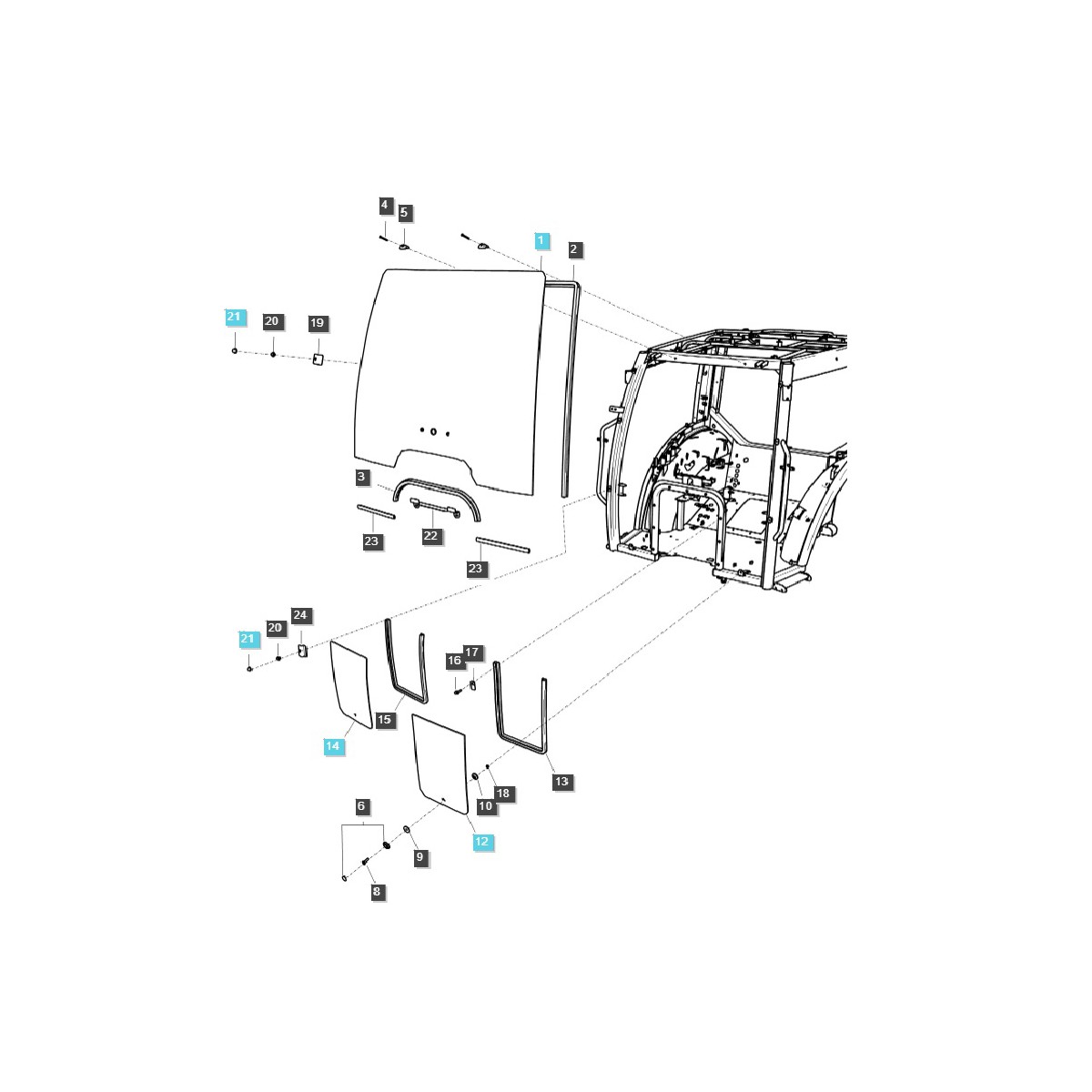 Fenster vorne rechts, untere Kabine / TRG863 / LS Traktor 40430010