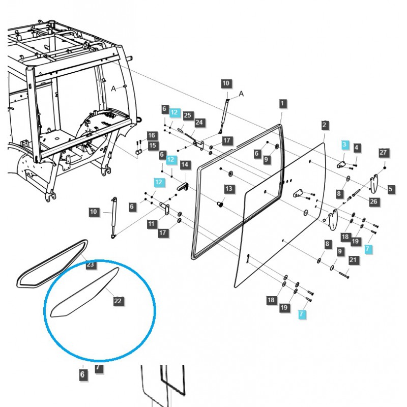 pièces de carrosserie - Vitre arrière / inférieure de cabine / TRG863 / Tracteur LS / n° 40430054