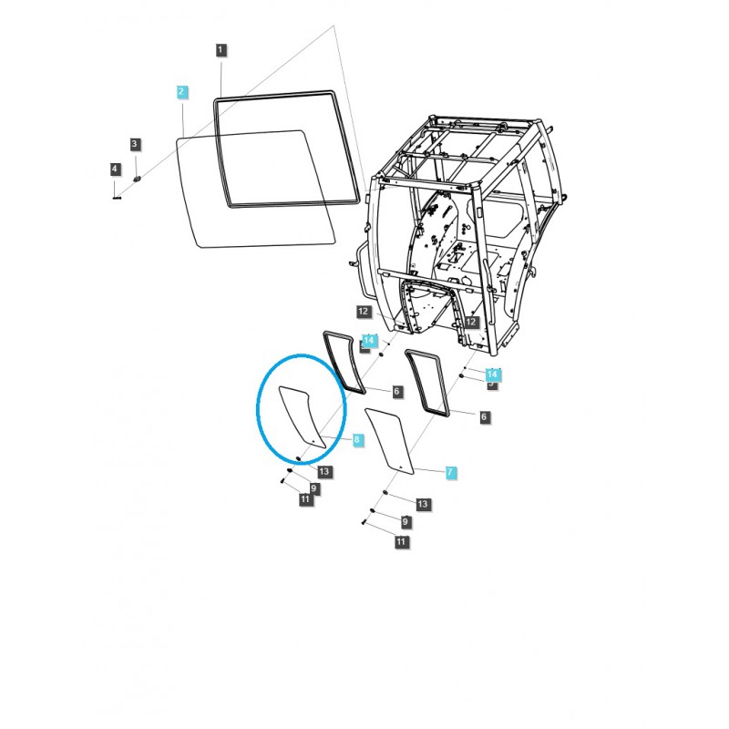 části karoserie - Přední / Pravé / Spodní sklo kabiny / TRG863 / Traktor LS / č. 40430050