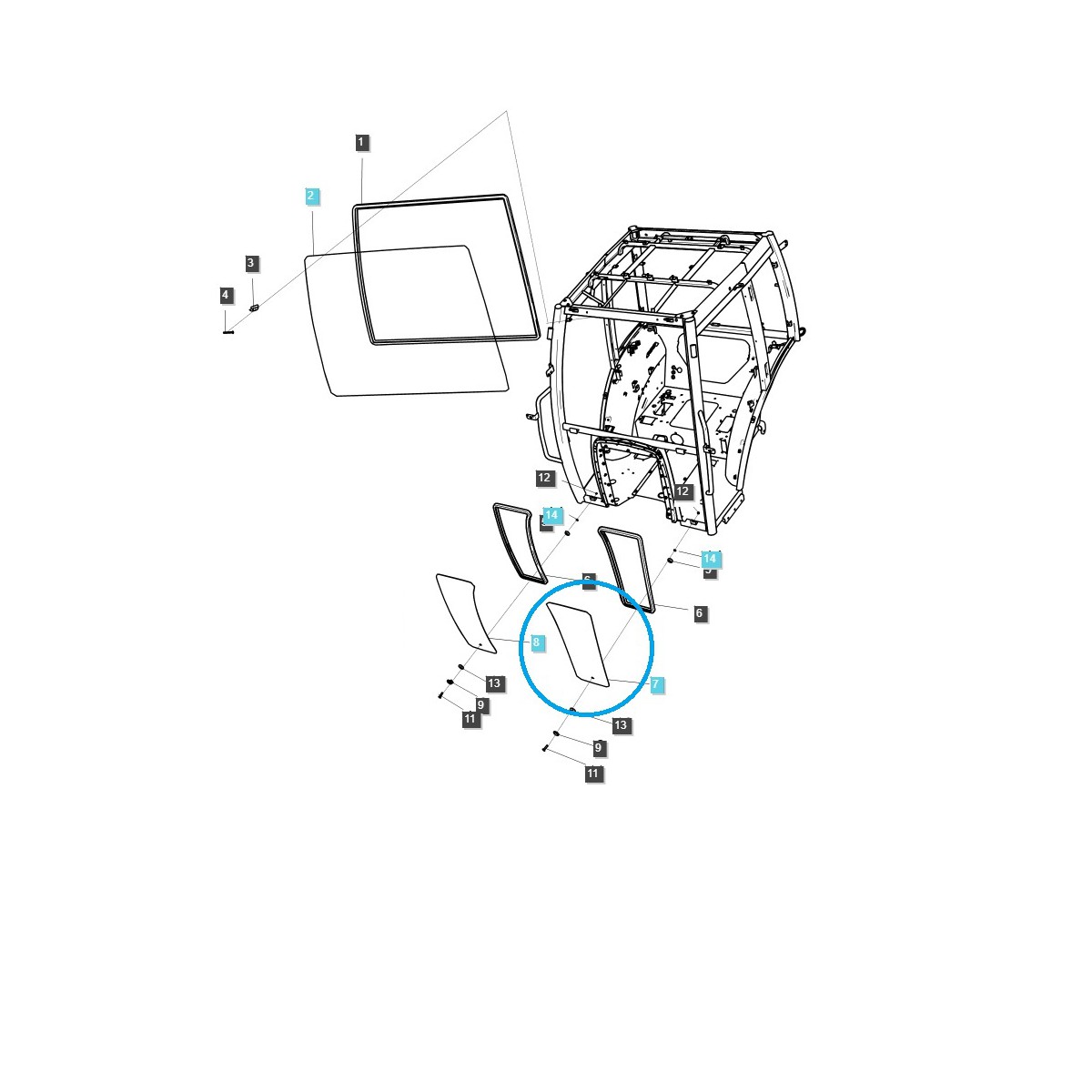 Front left window, lower cab / TRG863 / LS Tractor 40430049