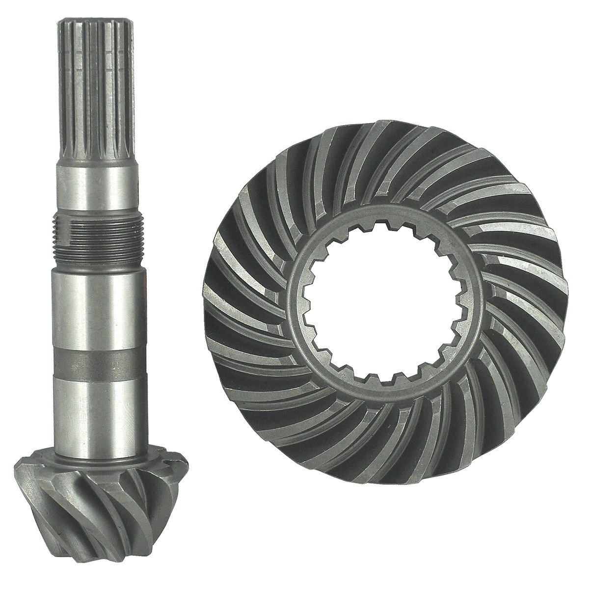 Crown wheel 18T / 21T / 109 mm + pinion shaft 8T / 16T / 158 mm / Kubota M4800 / M4900 / M5640 / M5700 / M6040 / M8200