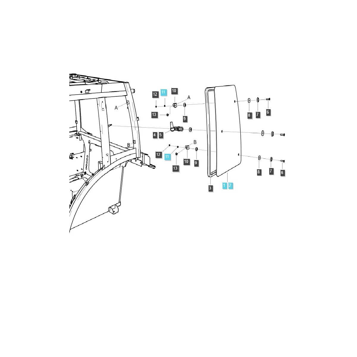 pièces pour ls - Vitre latérale de cabine / droite / TRG863 / Tracteur LS / n° 40430024