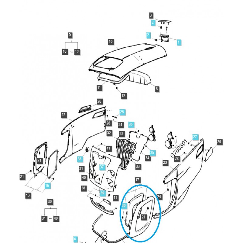 pièces pour ls - Cache latéral pour feux avant SB G830 / LS Tractor / 40247479