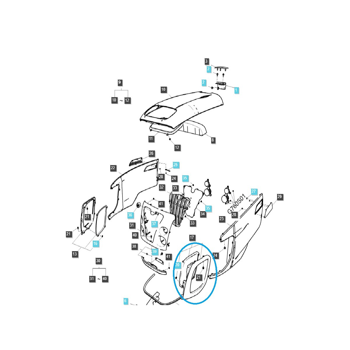 Seitenabdeckung für Frontscheinwerfer SB G830 / LS Traktor / 40247479