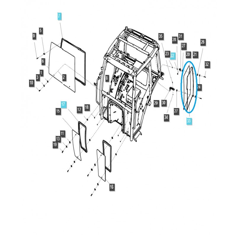pièces pour ls - Vitre latérale de cabine / gauche / TRG863 / Tracteur LS / n° 40253260