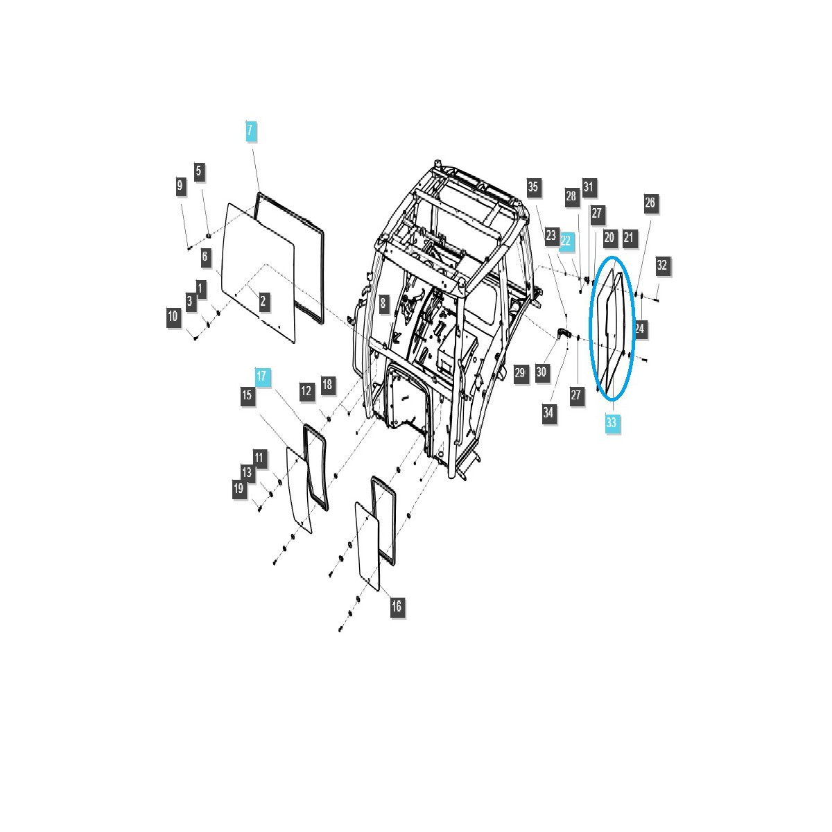 Bočné okno kabíny, ľavé / TRG863 / LS Tractor / 40253260