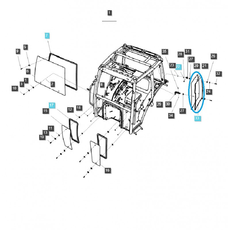 díly pro ls - Boční okno kabiny / pravé / TRG863 / LS Tractor / 40253259
