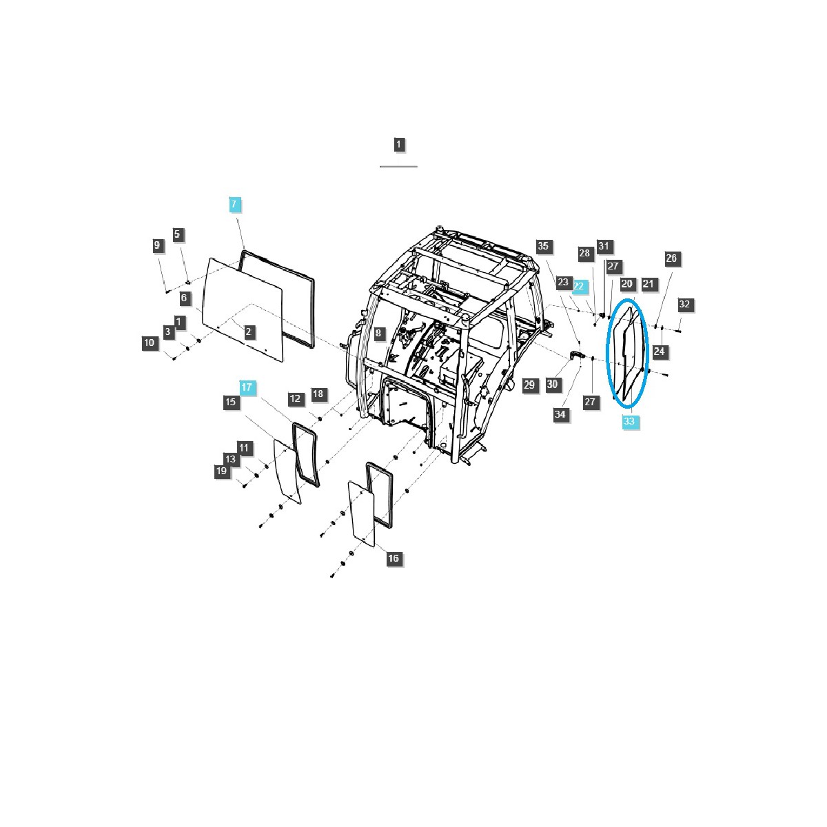 Kabinenseitenfenster, rechts / TRG863 / LS Traktor / 40253259