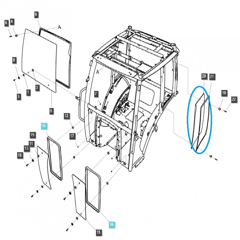 piezas para ls - Ventana lateral de cabina / derecha / TRG863 / Tractor LS / n.º 40032827