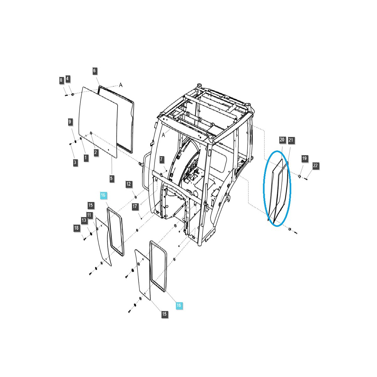 Cab side window, right / TRG863 U / LS Tractor 40032827