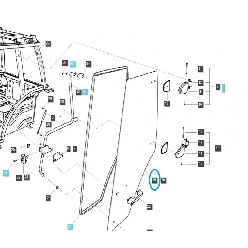 pièces de carrosserie - Vitre de porte gauche / TRG862 / Tracteur LS / n° 40030757