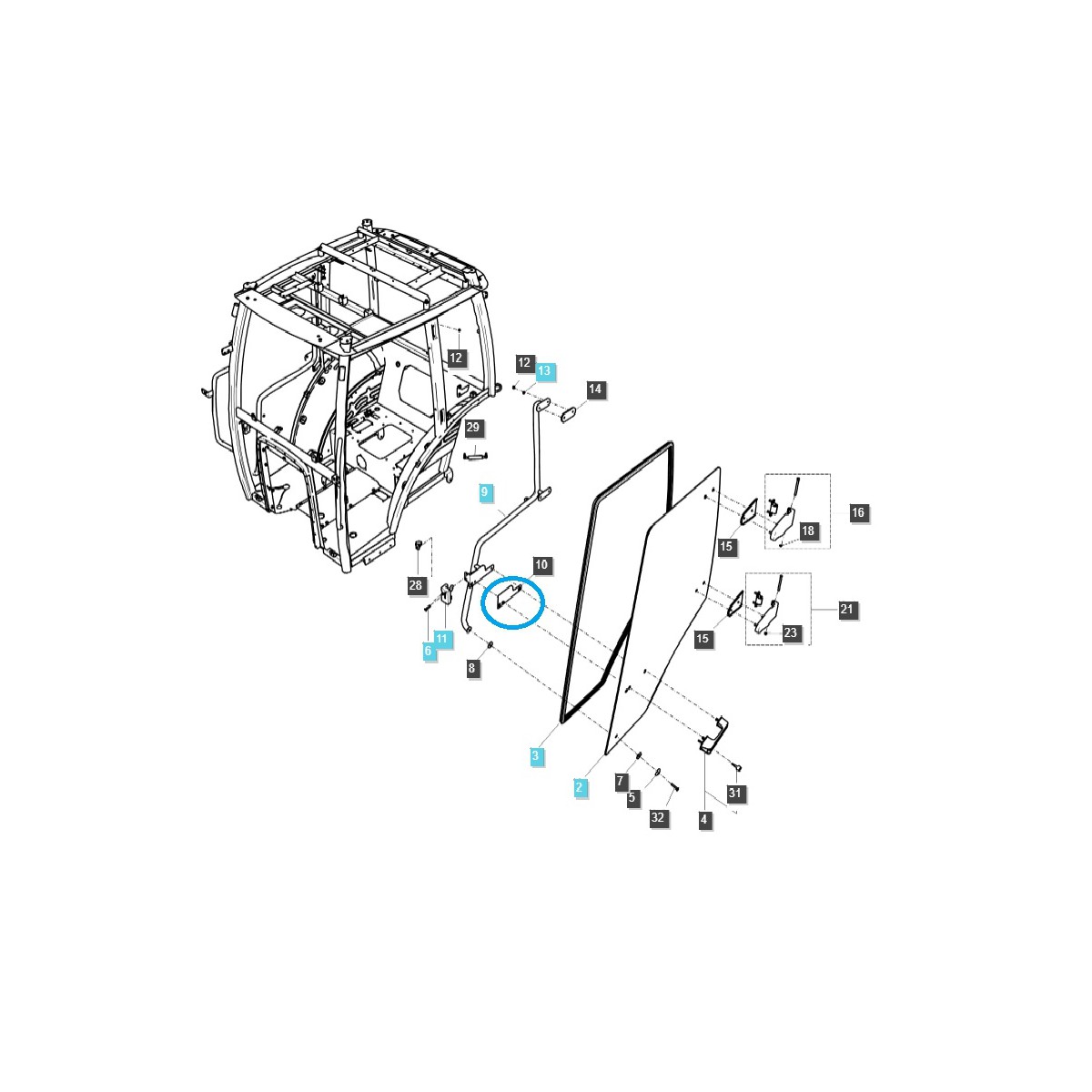Rondelle de blocage de porte de cabine gauche / TRG862 / Tracteur LS / N° 40007521