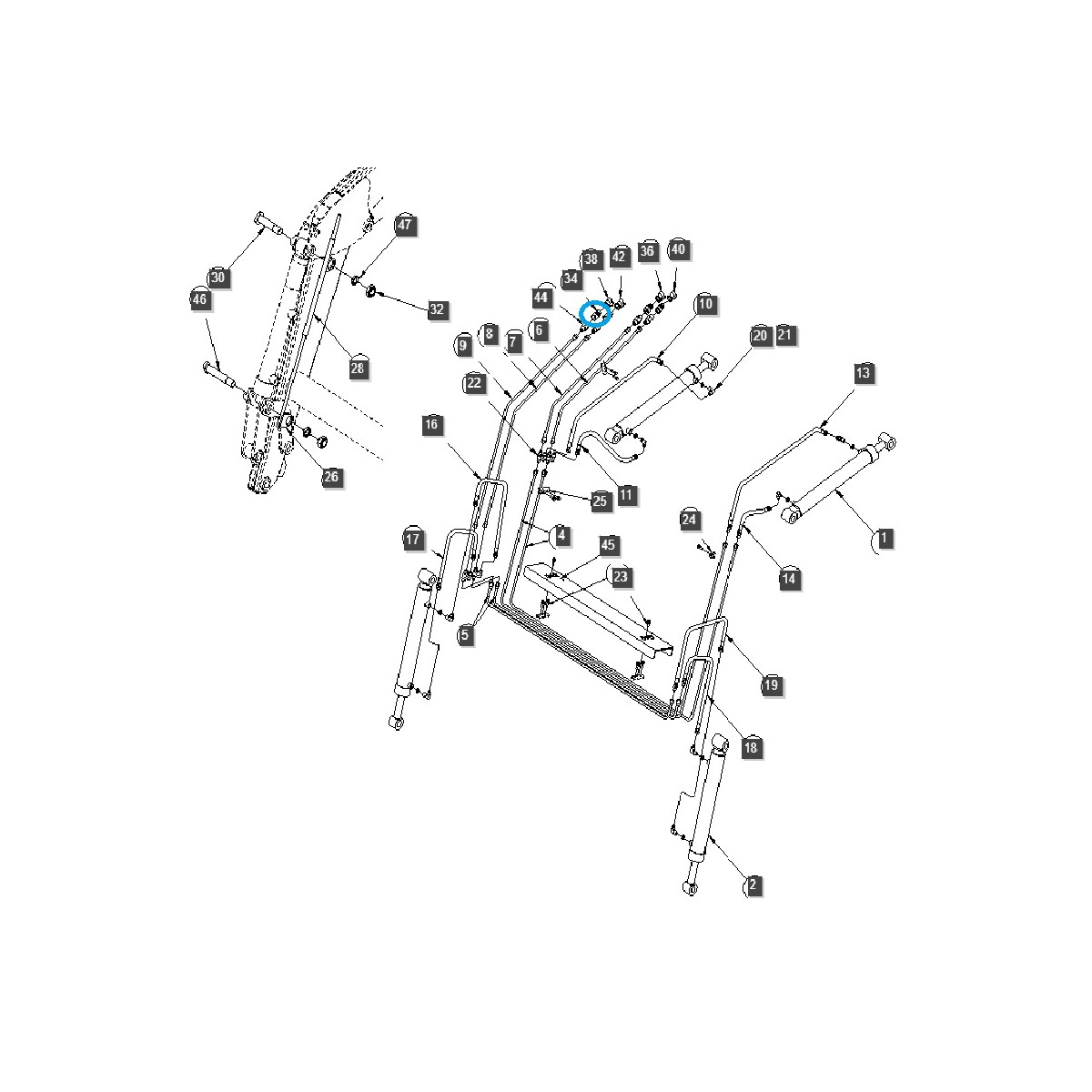Raccord de flexible hydraulique, tracteur TSBH / LS / 40230965