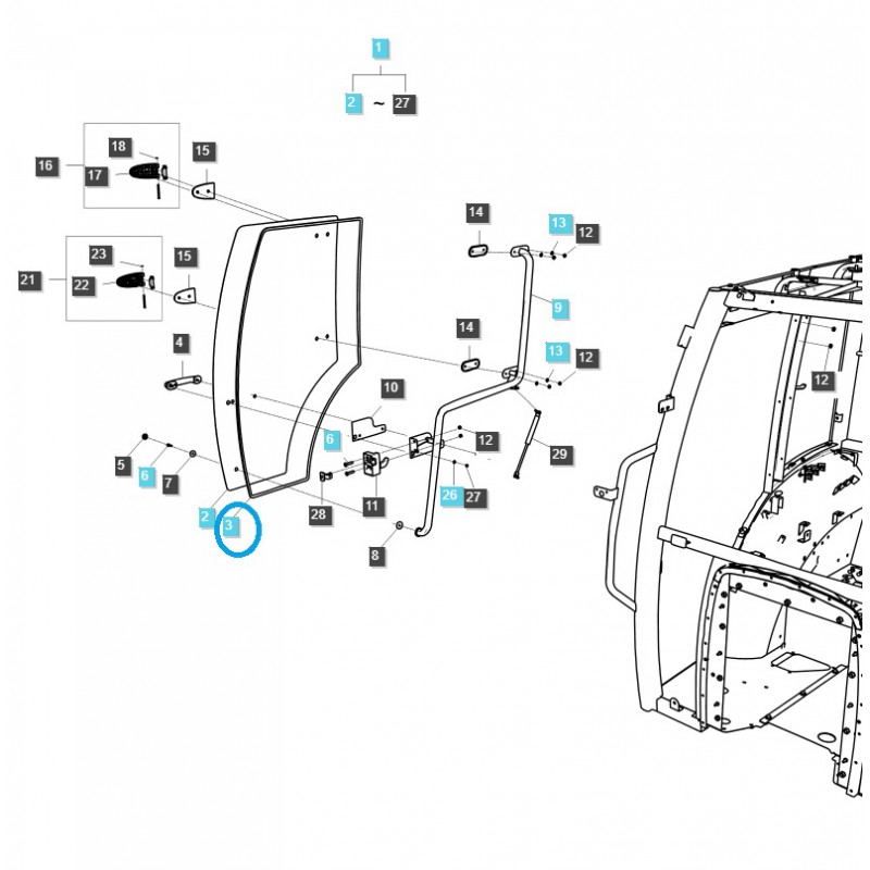 pièces de carrosserie - Joint de porte de cabine / TRG862 / Tracteur LS / n° 40032818