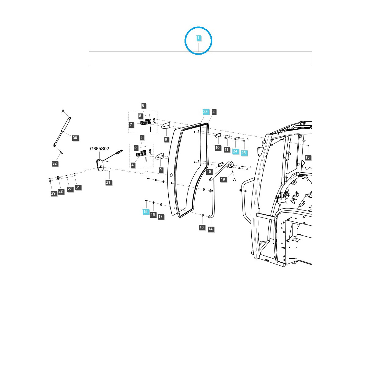 Dvere kabíny / pravé / G862 / LS MT7,84 / MT7,94 / LS Traktor / 40432188