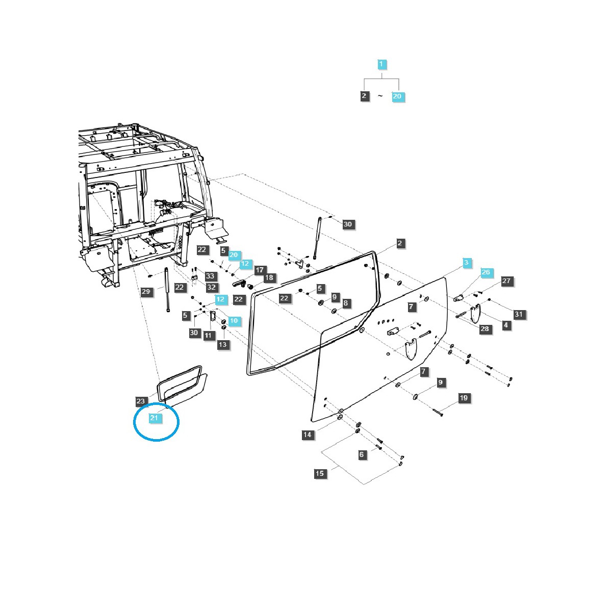 Lower glass - rear of cab / TRG863 / LS Tractor / 40430026