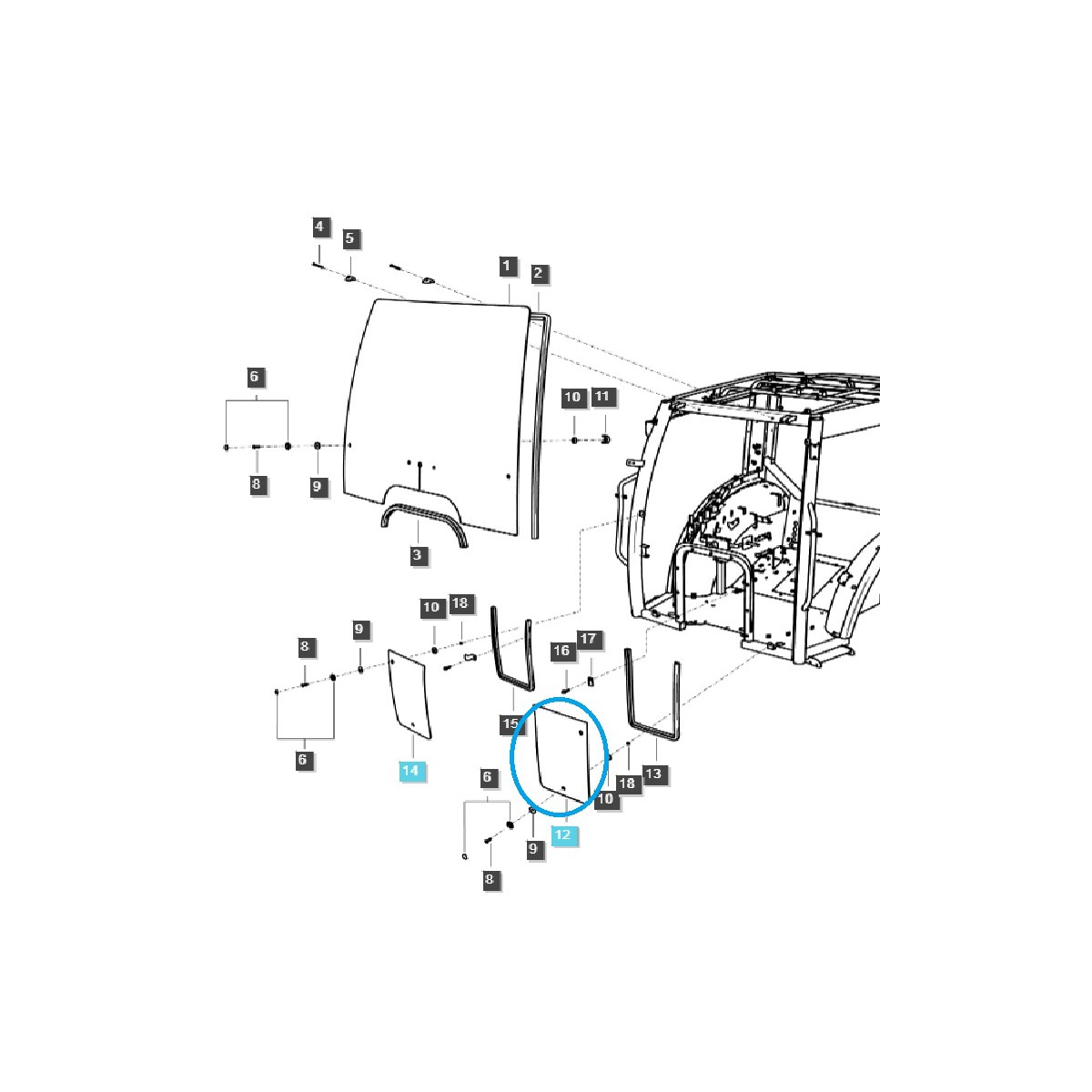 Ventana delantera izquierda, cabina inferior / TRG863 / LS Tractor 40340764