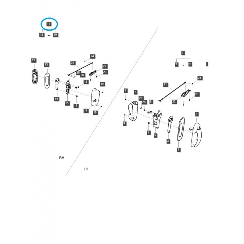 karosserieteile - Kompletter Kabinentürgriff / rechts / G862 / LS Traktor / Nr. 40407750