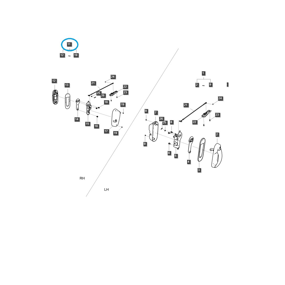 Manija de puerta de cabina completa / derecha / G862 / Tractor LS / n.º 40407750