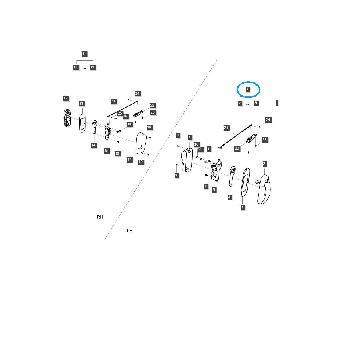Kompletná kľučka dverí kabíny / G862 / traktor LS / č. 40407749