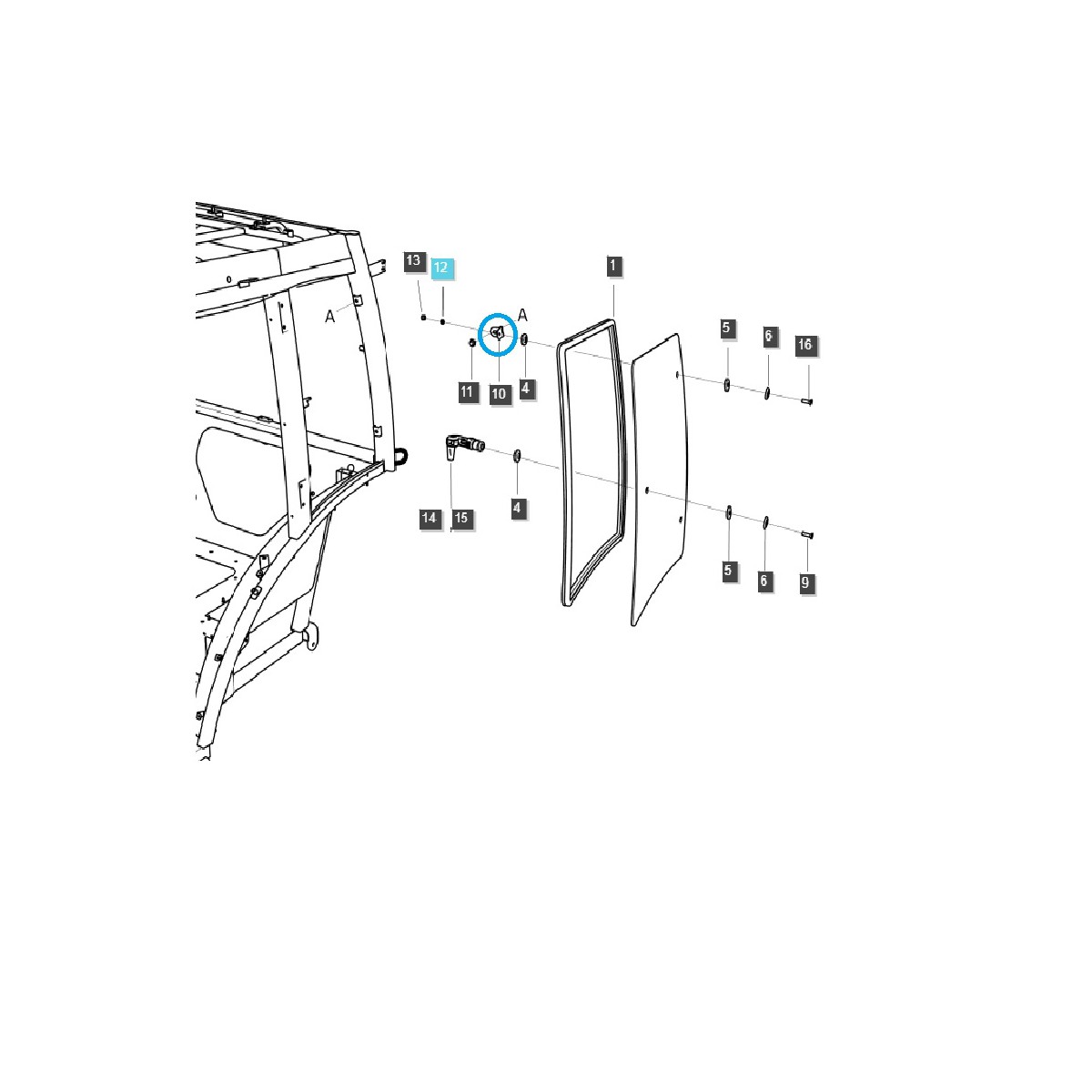 TRG863 / LS-Traktor / 40246796 Kabinenseitenfenstermontage