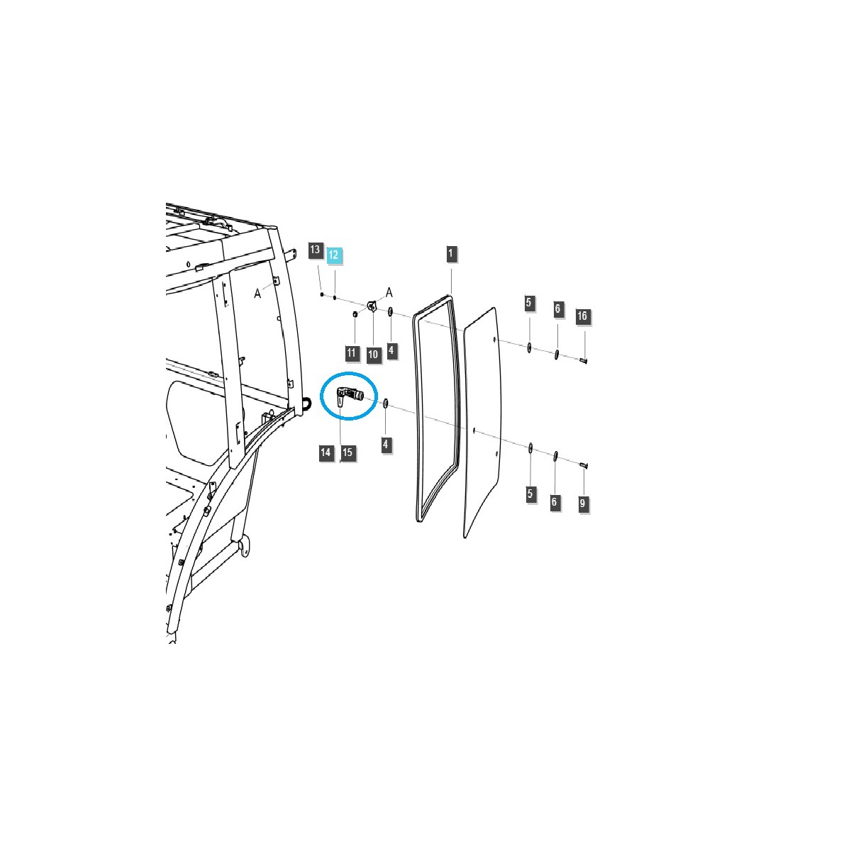 Uchwyt blokady / zamykania bocznego okna / lewy / TRG863 / LS Tractor / nr 40247651