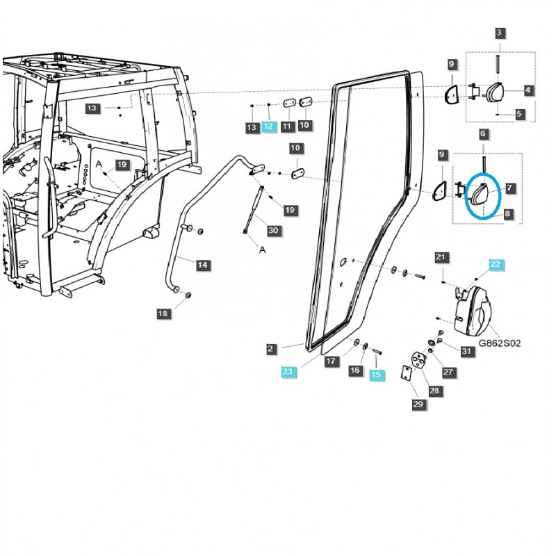 piezas para ls - Bisagra de puerta de cabina / TRG862 / Tractor LS / N.° 40248040