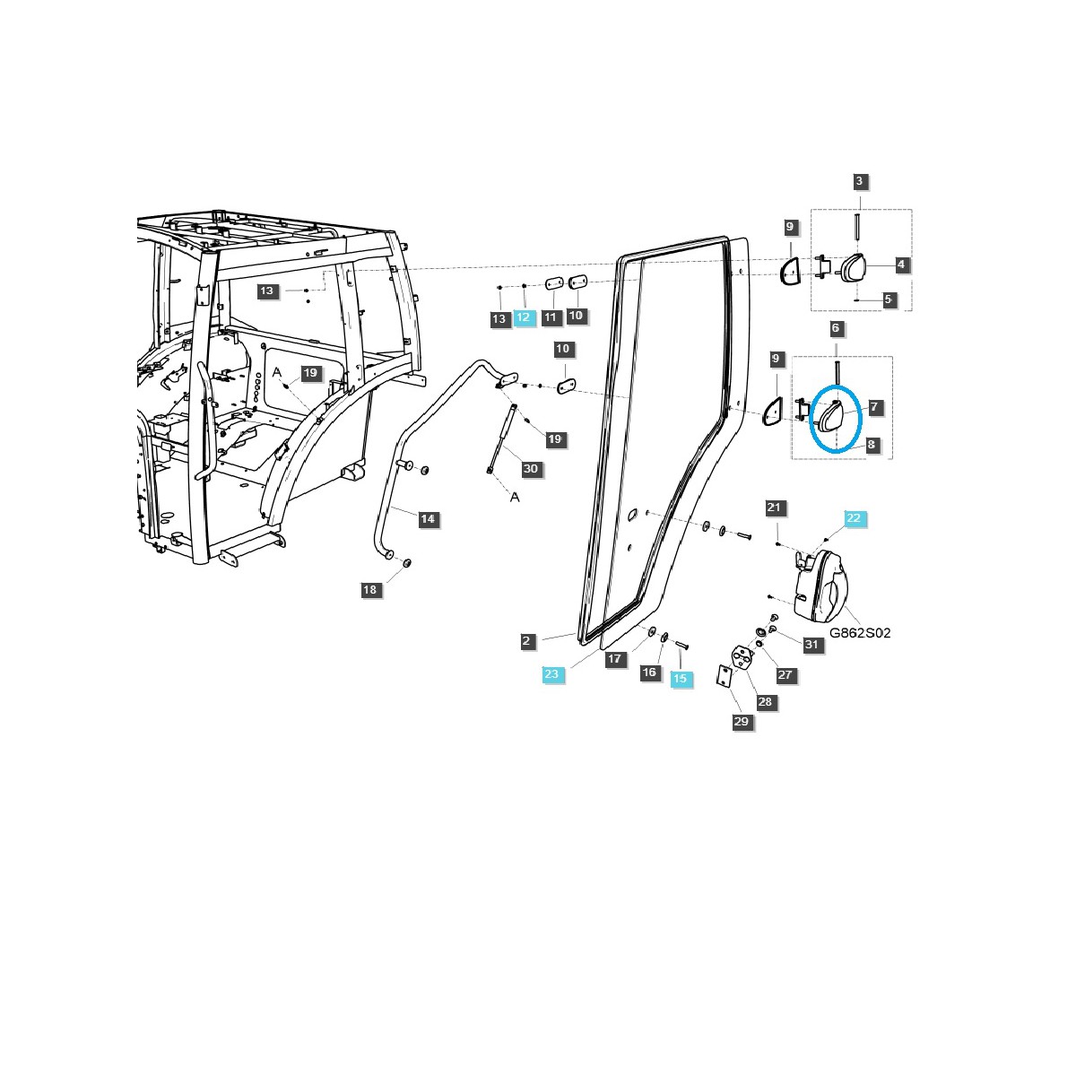 Bisagra de puerta de cabina / TRG862 / LS Tractor 40248040