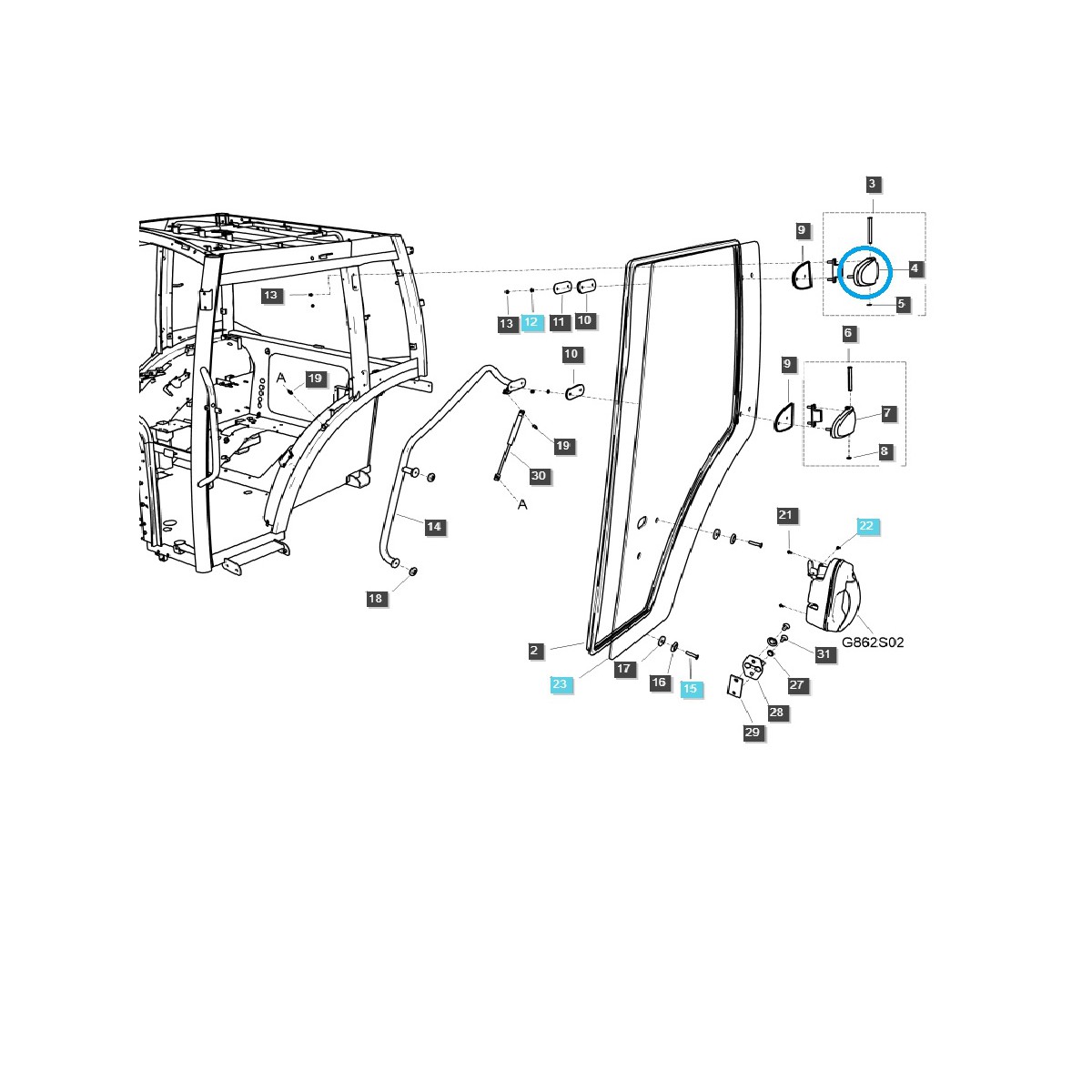 Bisagra de puerta de cabina / TRG862 / LS Tractor / 40248041