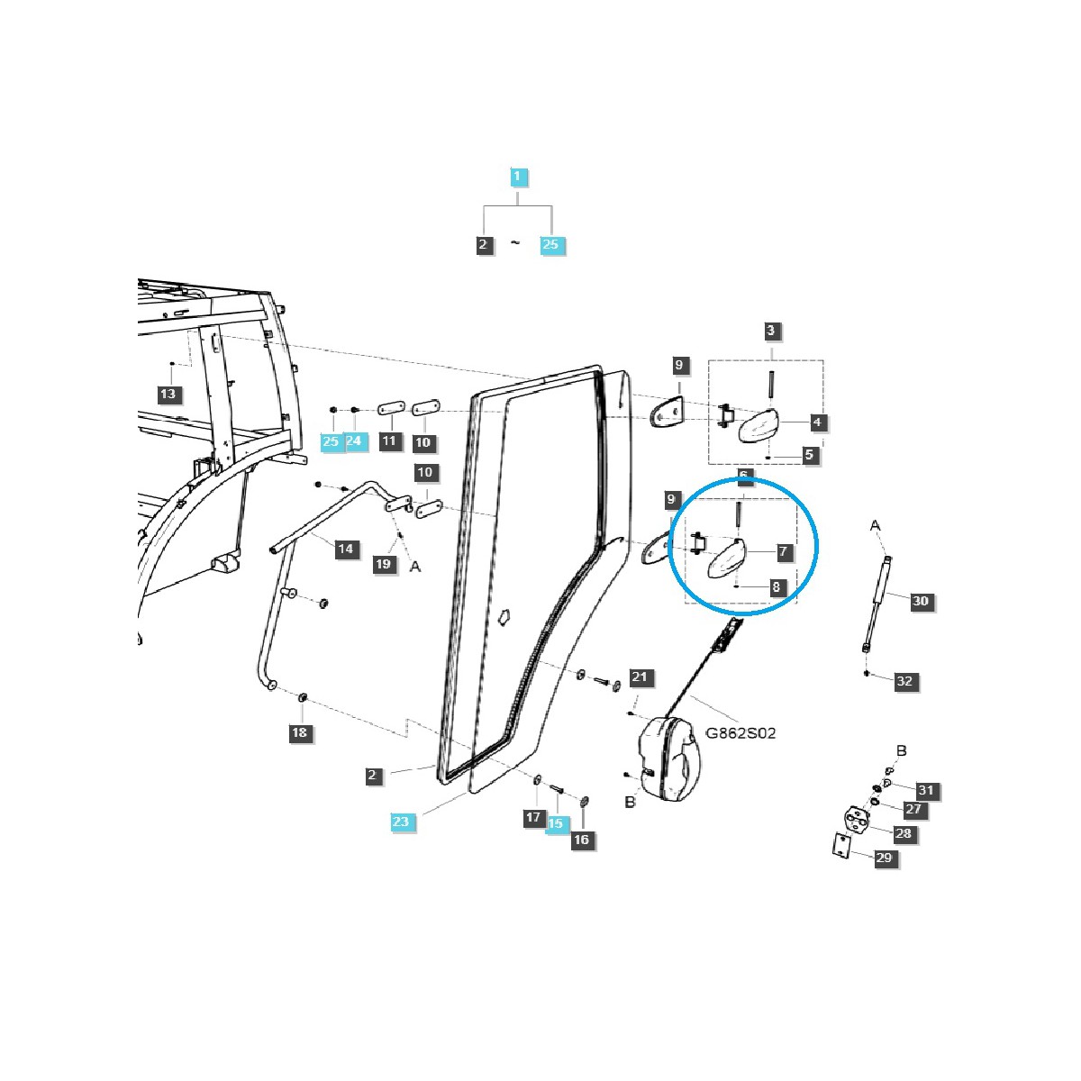 Bisagra completa para puerta de cabina / TRG862 / n.º 40351776