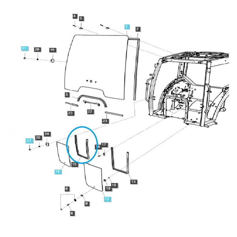 parts for ls - Cabin glass seal / right / TRG863 / LS Tractor / no. 40340768