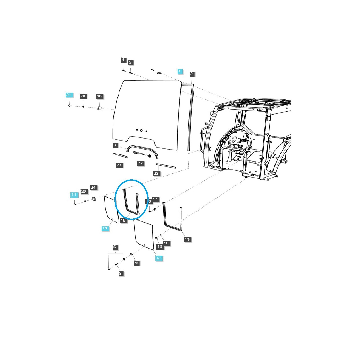 Cabin glass seal - right / TRG863 / LS Tractor 40340768