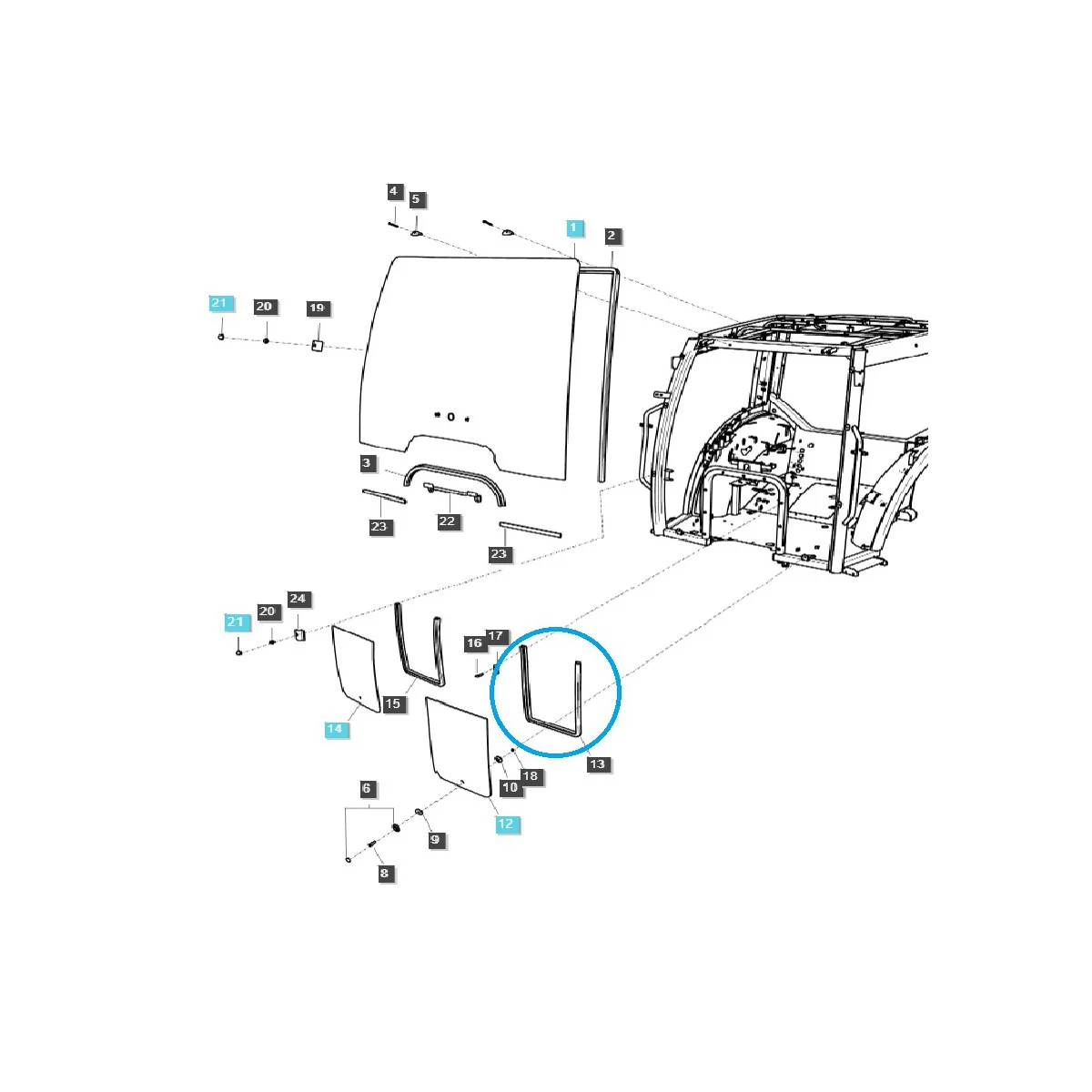 Joint de vitre de cabine gauche / TRG863 / Tracteur LS / N° 40340769