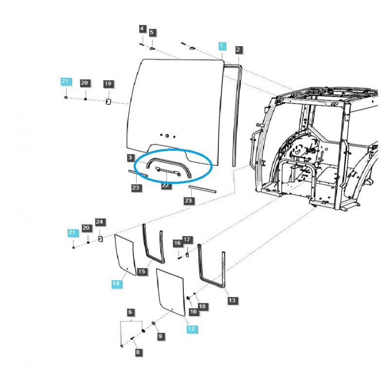 díly pro ls - Těsnění skla kabiny / dno / TRG863 / LS Traktor / č. 40340770